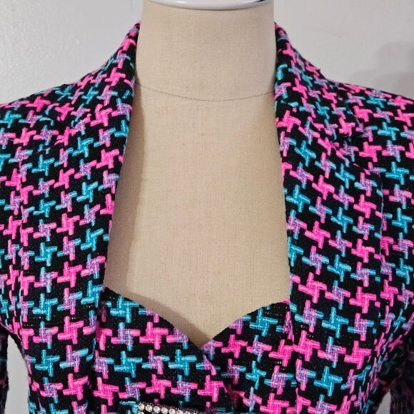 Area Women's Cutout Crystal Buckle  Houndstooth Hourglas Tweed Blazer Size:4 NWT - Picture 7 of 16